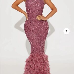 Zoey Feathered Sequin Gown - Mauve